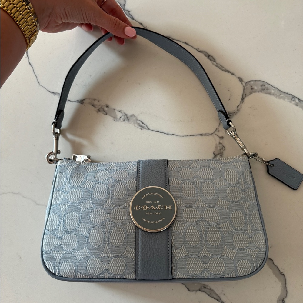 Coach Lonnie Baguette in signature marble blue jacquard